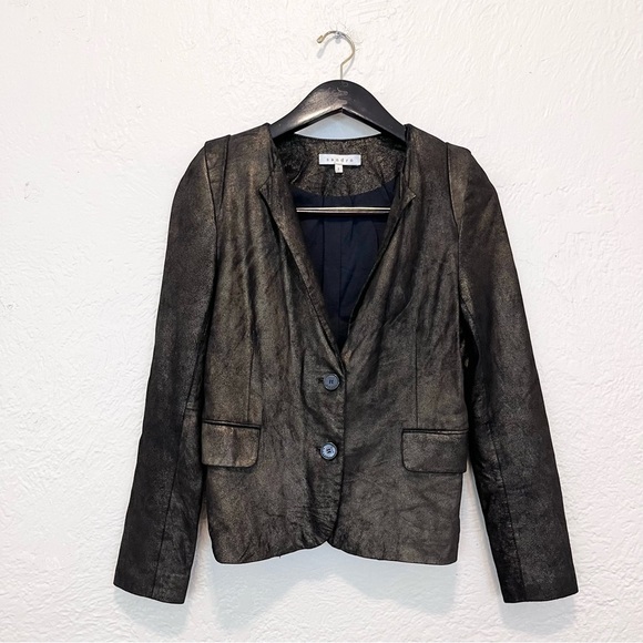 Sandro Paris Small 1 Blazer Jacket 100% Genuine Leather Black Gold S - Picture 11 of 14